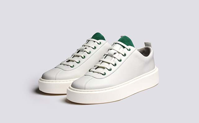 Grenson Sneaker 30 Womens Sneakers in White/Green Leather GRS212752
